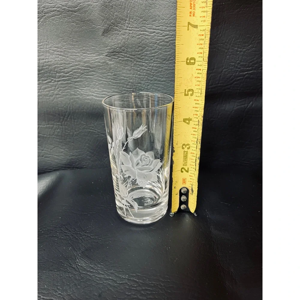 Vtg Federal Glass 60s Etched Rose Clear Glass Tumblers Luncheon Plates MCM Set 6